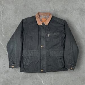 Vintage Aberdeen Flannel Lined Mens Size XL Canvas Barn Black Chore Coat Jacket
